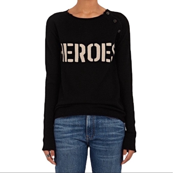Zadig & Voltaire Cashmere Heroes Black Cream Pullover Sweater M - Picture 1 of 16